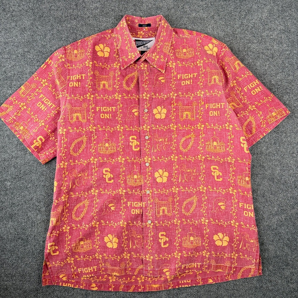 Reyn Spooner USC Trojans Hawaiian Shirt Mens L Red Floral University California